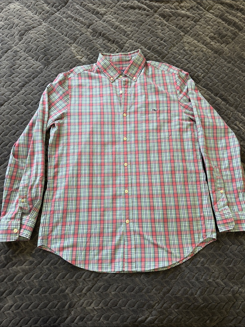 Vineyard Vines Men's Long-Sleeve Plaid Button-Down Shirt - Pink & Green